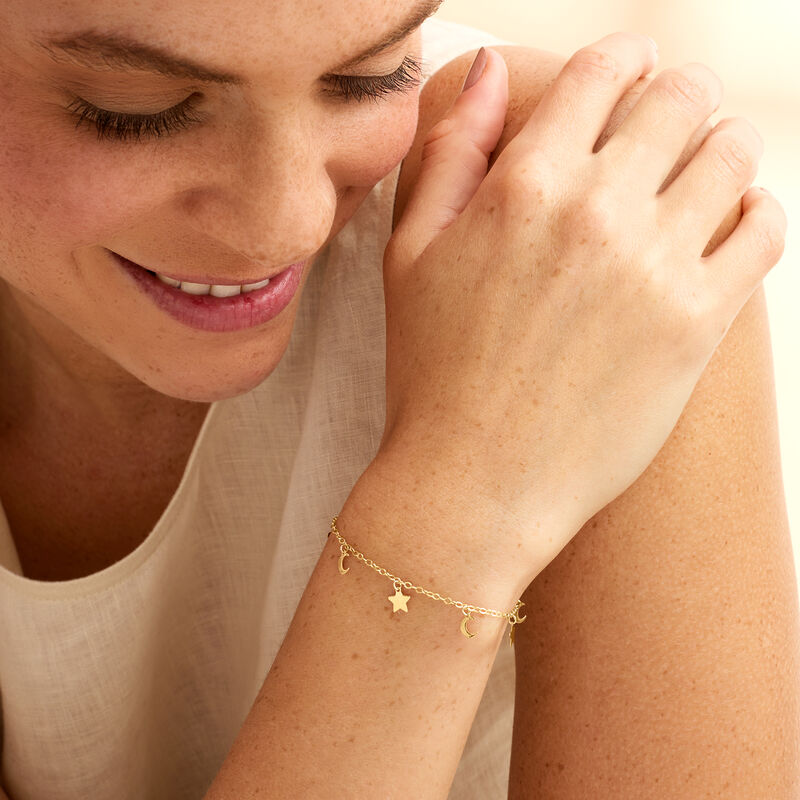 Italian 14kt Yellow Gold Moon and Stars Bracelet. 7.5&quot; image number 4
