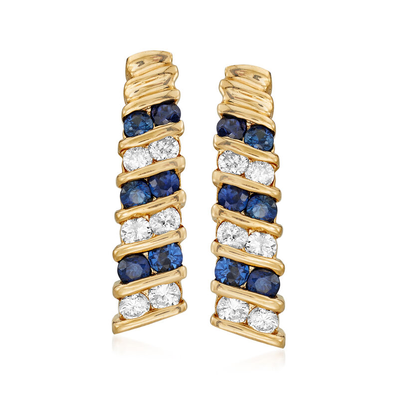 C. 1980 Vintage 1.00 ct. t.w. Sapphire and .50 ct. t.w. Diamond Earrings in 14kt Yellow Gold image number 0