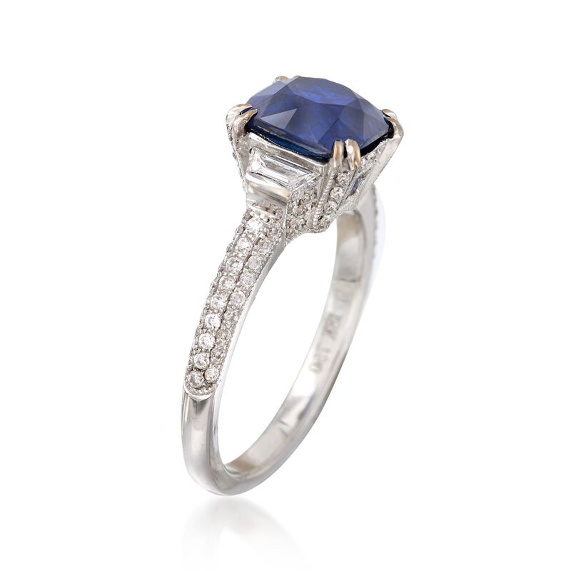 C. 2000 Vintage 2.68 Carat Sapphire and .80 ct. t.w. Diamond Ring in 18kt White Gold image number 2