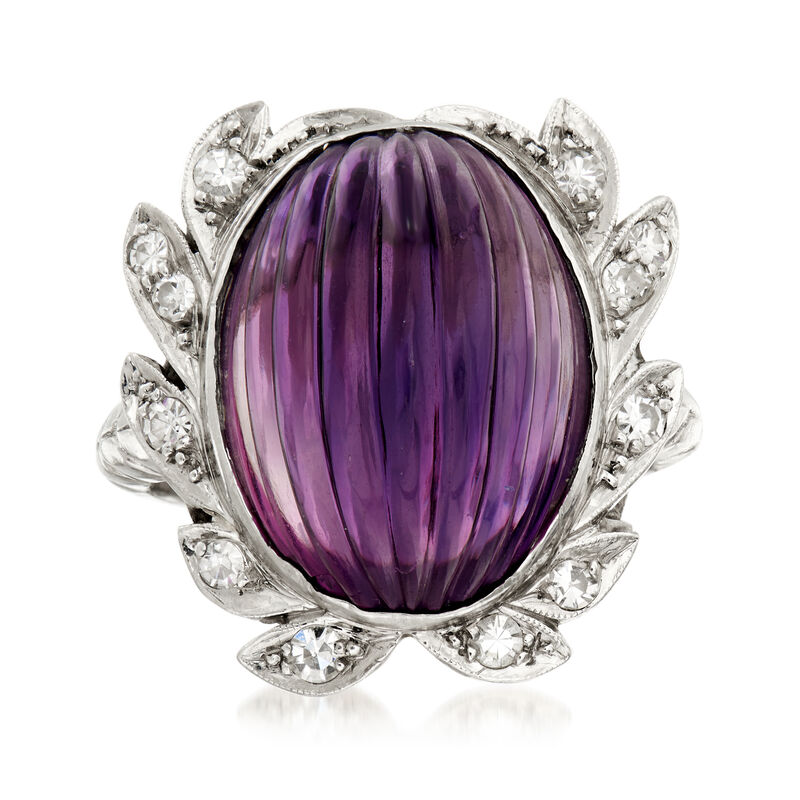 C. 1960 Vintage 13.00 Carat Amethyst and .25 ct. t.w. Diamond Cocktail Ring in Platinum. Size 6 image number 0