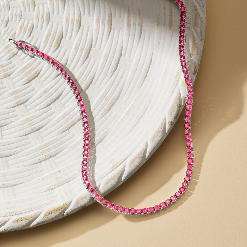 50.00 ct. t.w. Pink Topaz Tennis Necklace in Sterling Silver image number 2