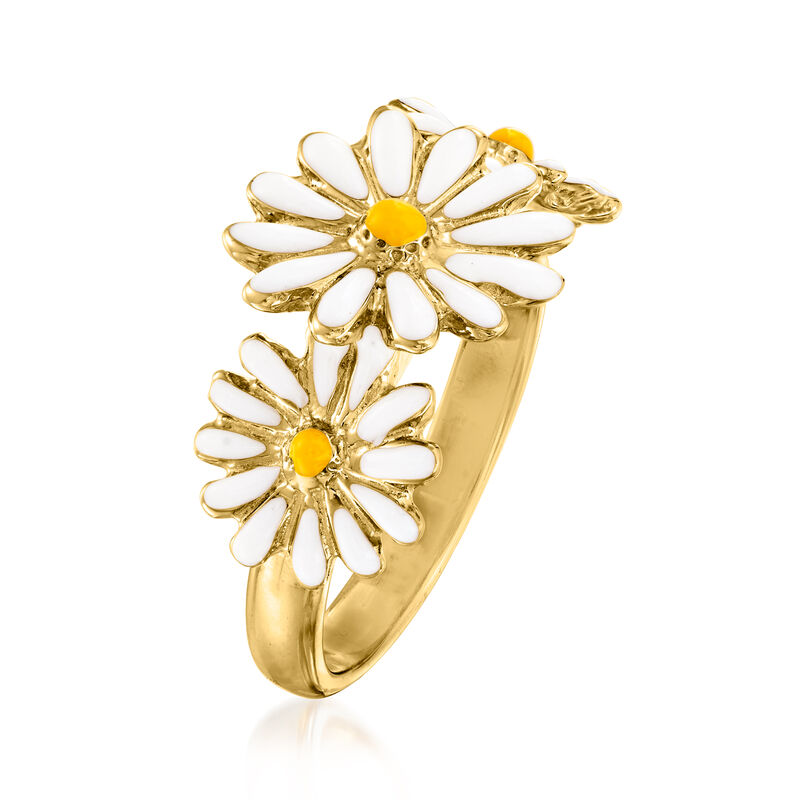Italian Enamel Daisy Ring in 18kt Gold Over Sterling image number 2