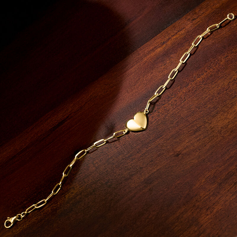 10kt Yellow Gold Heart Paper Clip Link Bracelet image number 2