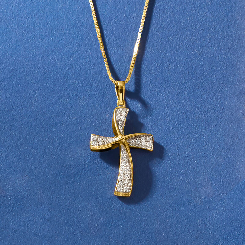 .25 ct. t.w. Diamond Twisted Cross Pendant Necklace in 18kt Gold Over Sterling image number 2