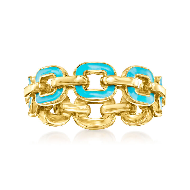 Blue Enamel Curb-Link Ring in 18kt Gold Over Sterling image number 0