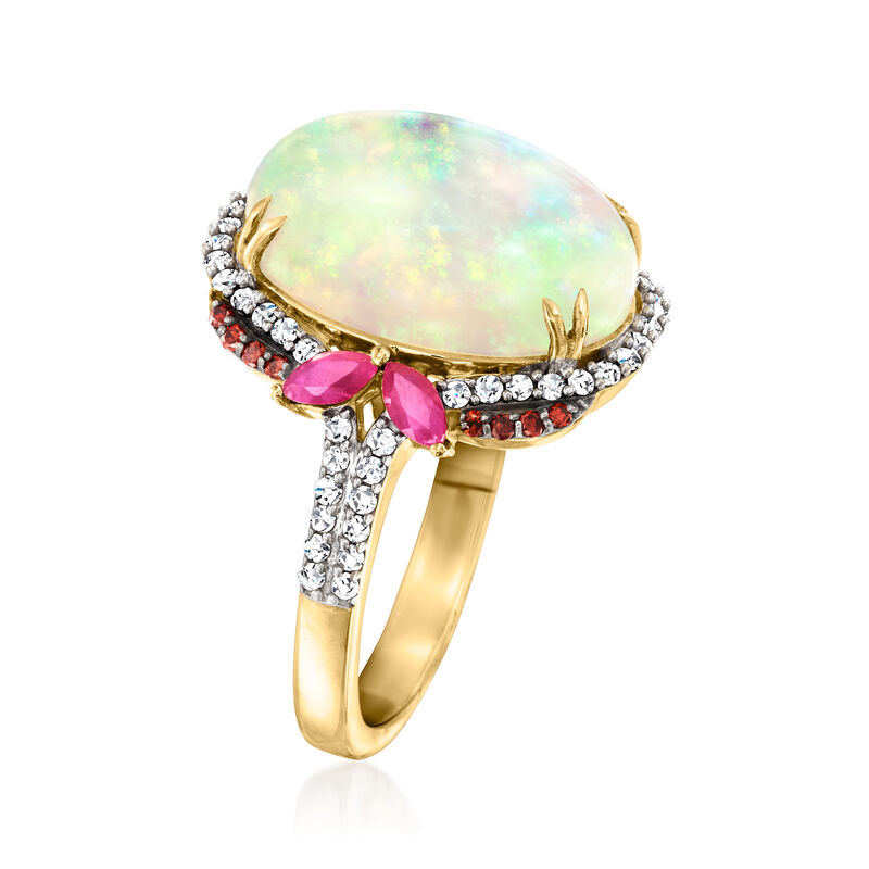 Ethiopian Opal Ring with .50 ct. t.w. Rubies and .46 ct. t.w. Multicolored Diamonds in 14kt Yellow Gold image number 1