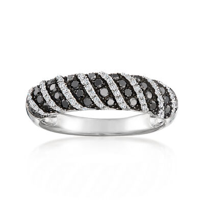C. 1990 Vintage .85 ct. t.w. White and Black Diamond Twisted Ring in 14kt White Gold