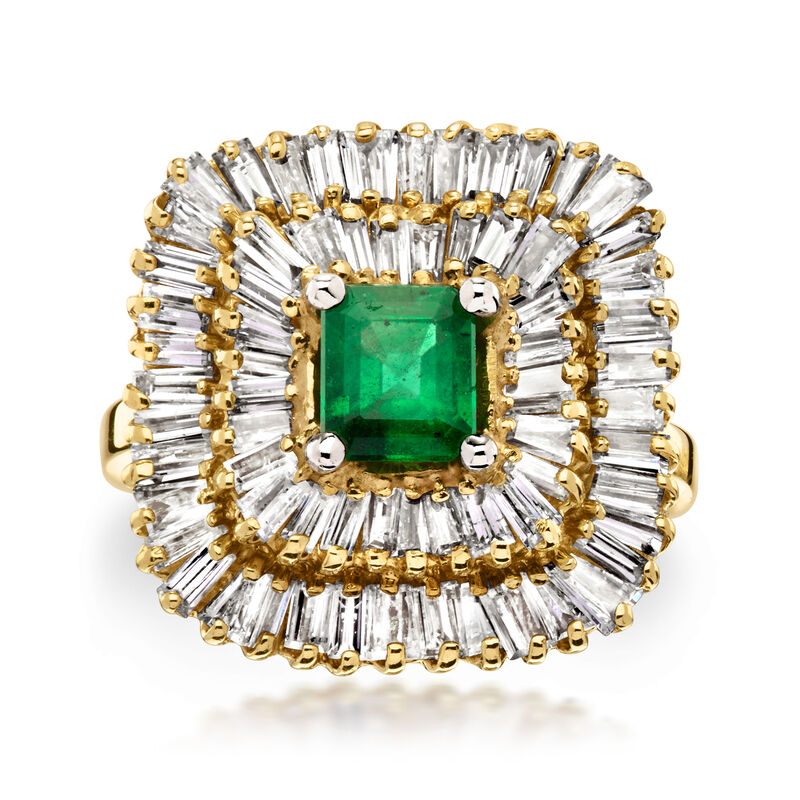 C. 1980 Vintage .50 Carat Emerald and 2.00 ct. t.w. Diamond Ring in 14kt Yellow Gold. Size 5.5 image number 0