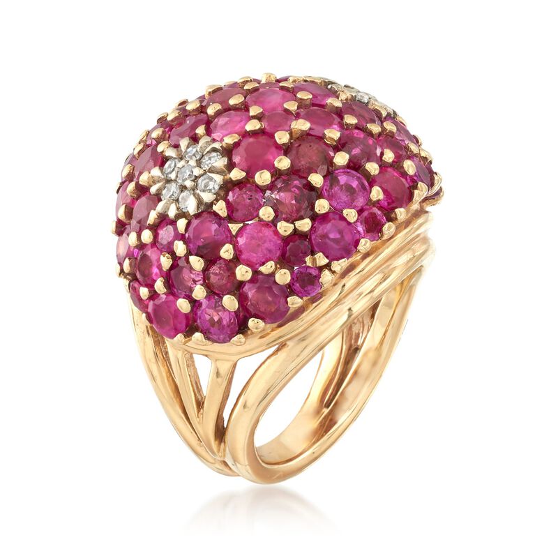 C. 1960 Vintage 6.00 ct. t.w. Ruby and .30 ct. t.w. Diamond Ring in 14kt Yellow Gold. Size 4.5 image number 2