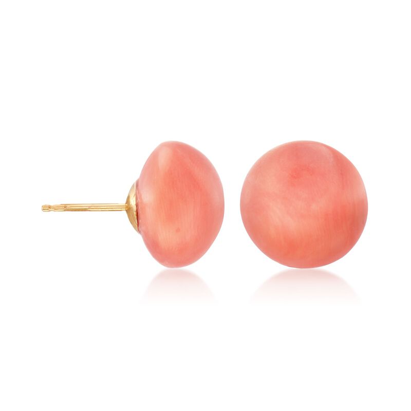 C. 1940 Vintage 14mm Coral Bead Earrings in 14kt Yellow Gold image number 2