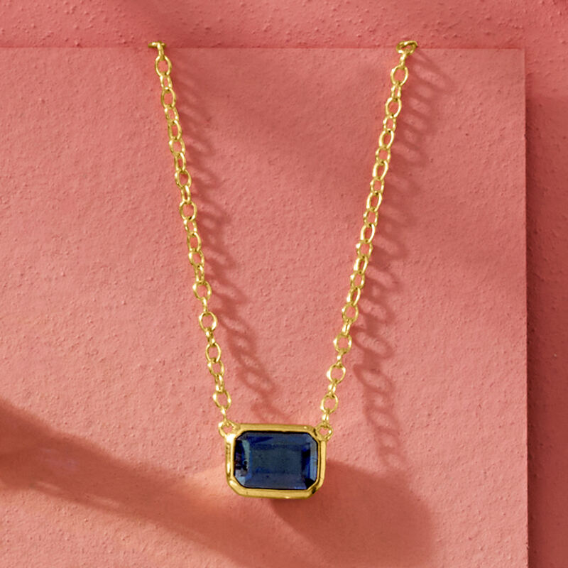 1.10 Carat Lab-Grown Sapphire Necklace in 18kt Gold Over Sterling. 16" image number 2