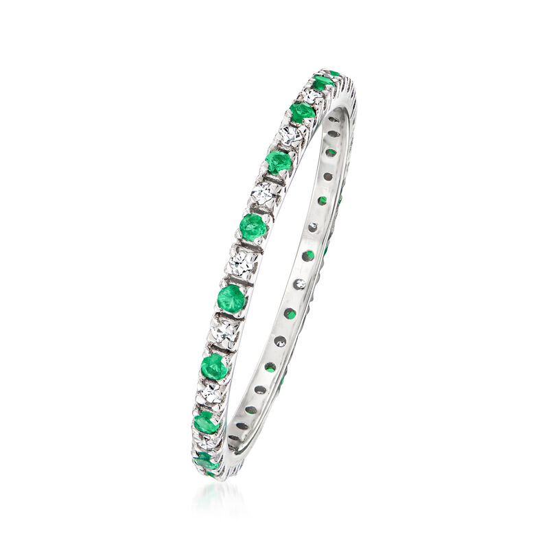 .15 ct. t.w. Emerald and .13 ct. t.w. Diamond Eternity Band in 14kt White Gold image number 2