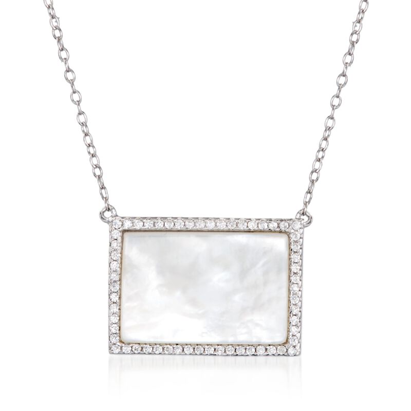 Mother-Of-Pearl and .30 ct. t.w. CZ Necklace in Sterling Silver. 16&quot; image number 1