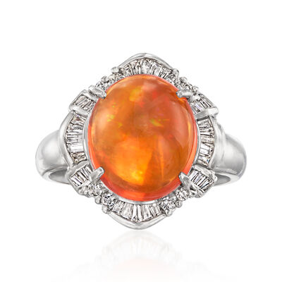 C. 1990 Vintage Orange Opal Ring with .39 ct. t.w. Diamonds in Platinum