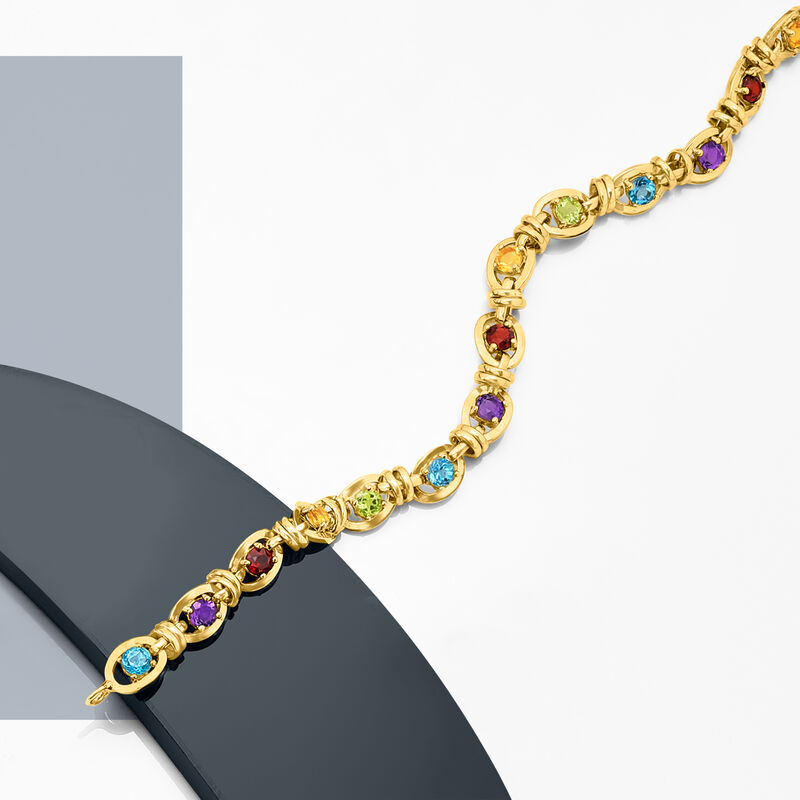 3.80 ct. t.w. Multi-Gemstone Oval-Link Bracelet in 18kt Gold Over Sterling image number 2
