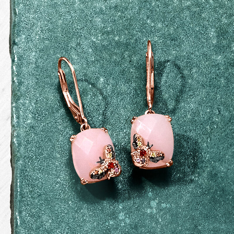 Pink Opal and .14 ct. t.w. Multicolored Sapphire Bumblebee Drop Earrings with Garnets in 18kt Rose Gold Over Sterling  image number 2