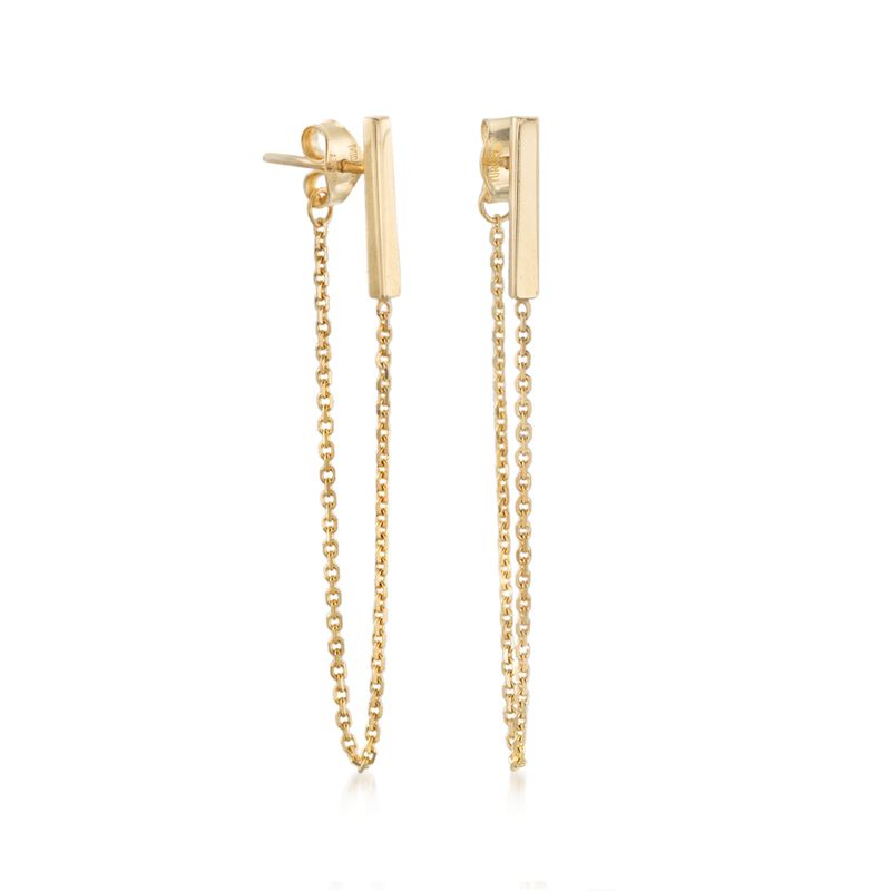 14kt Yellow Gold Bar and Chain Front-Back Drop Earrings image number 1