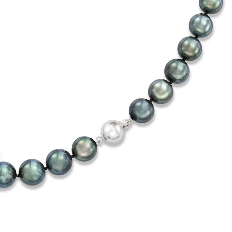 10-12mm Black Cultured Tahitian Pearl Necklace with 14kt White Gold image number 2