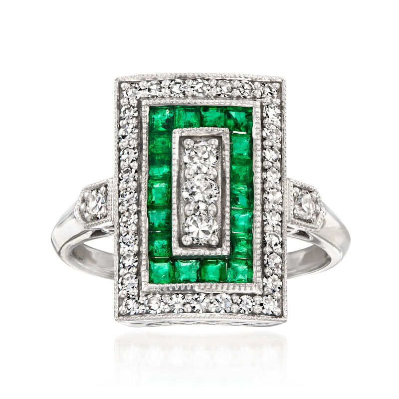 C. 2000 Vintage .57 ct. t.w. Diamond and .53 ct. t.w. Emerald Ring in Platinum. Size 6.25 image number 0