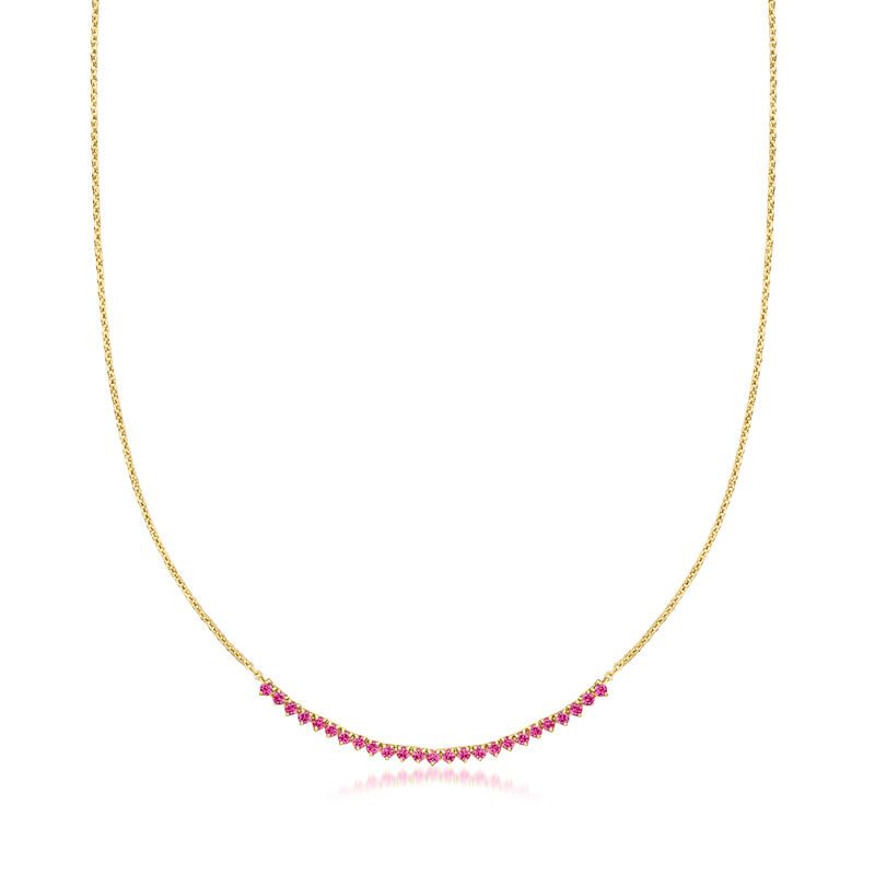 1.00 ct. t.w. Lab-Grown Ruby Tennis-Style Necklace in 18kt Gold Over Sterling. 16&quot; image number 1