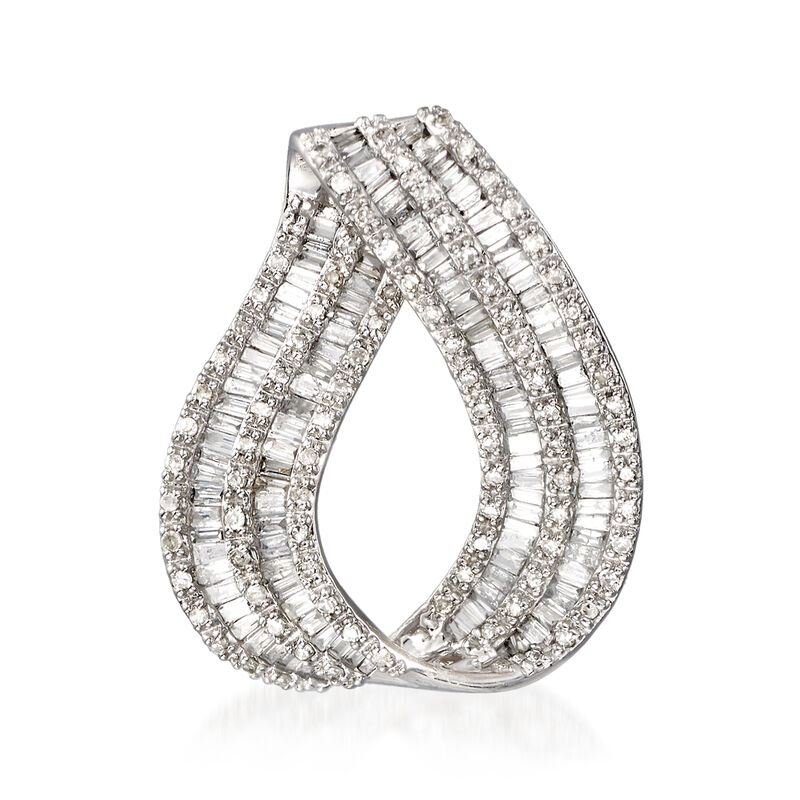 .93 ct. t.w. Round and Baguette Diamond Loop Slide Pendant in 14kt White Gold image number 0