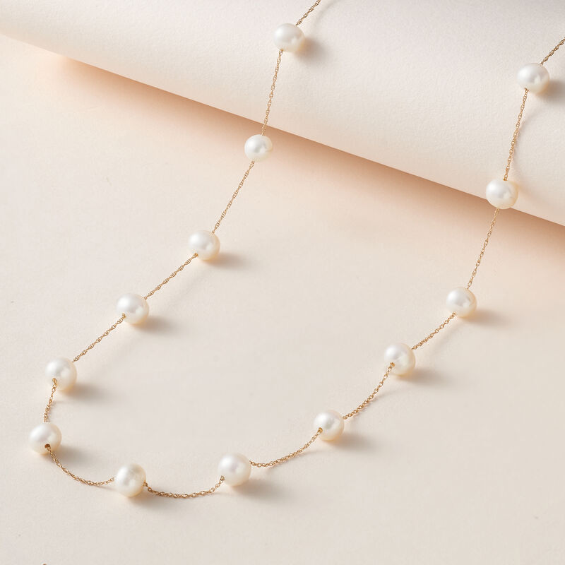 6-6.5mm Cultured Pearl Station Necklace in 14kt Yellow Gold image number 2