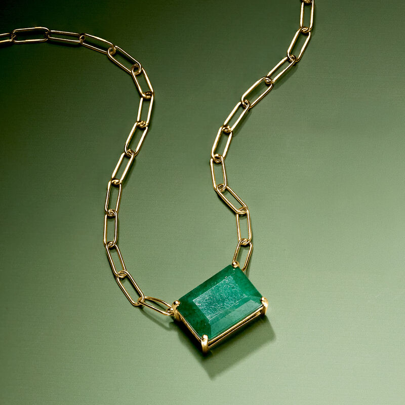 7.75 Carat Emerald Paper Clip Link Necklace in 18kt Gold Over Sterling. 18" image number 3