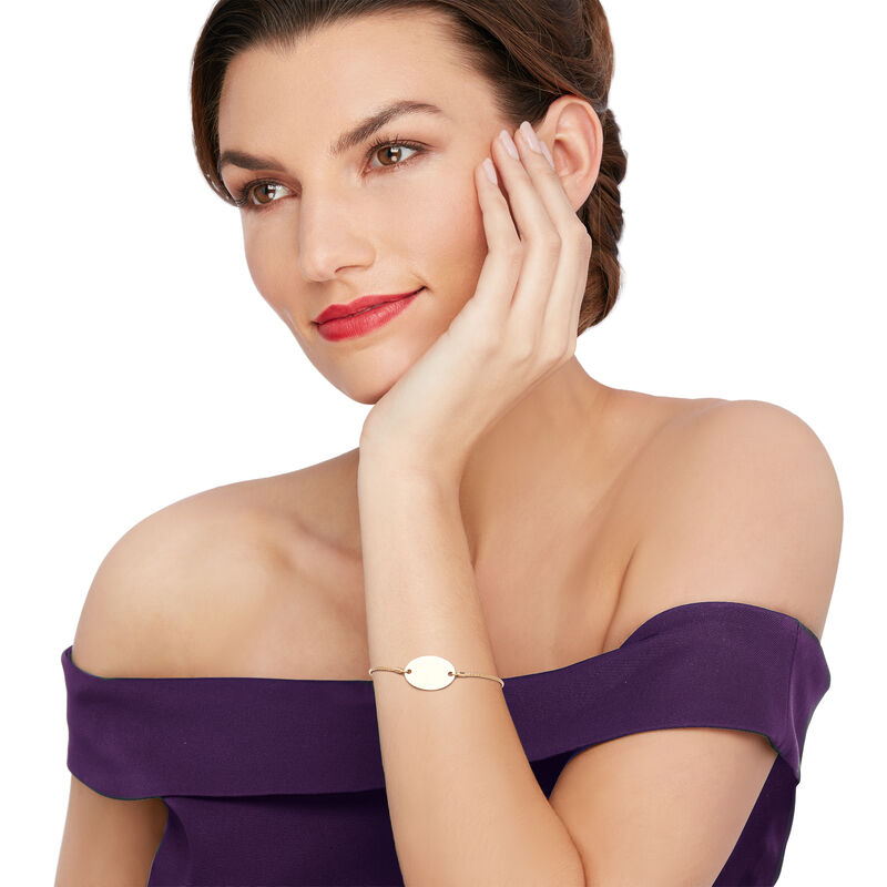 14kt Yellow Gold Personalized Oval Bolo Bracelet image number 1