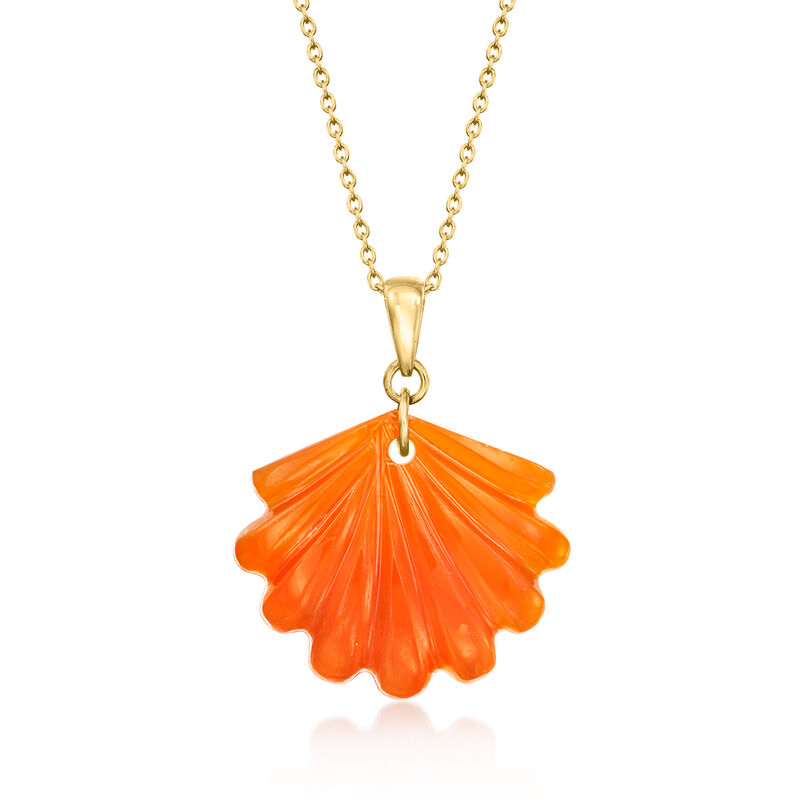 Carved Carnelian Seashell Pendant Necklace in 18kt Gold Over Sterling. 18&quot; image number 1