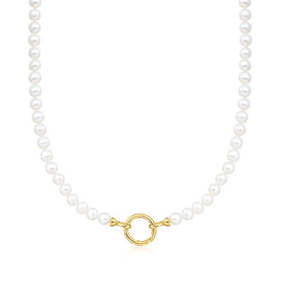 5-6mm Cultured Pearl Charm-Compatible Necklace in 18kt Gold Over Sterling