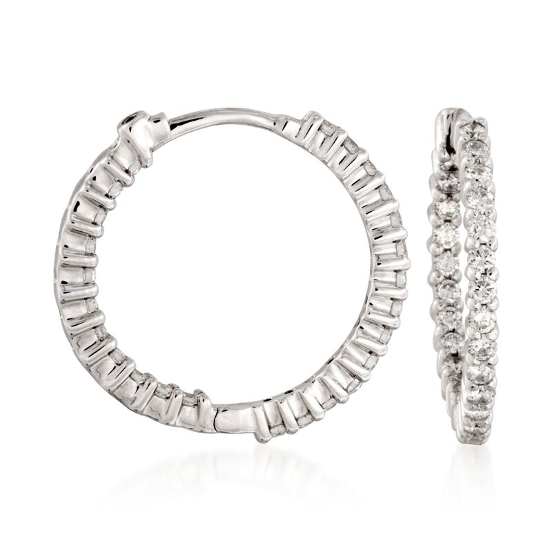 Roberto Coin 1.00 ct. t.w. Diamond Inside-Outside Hoop Earrings in 18kt White Gold. 3/4&quot; image number 0