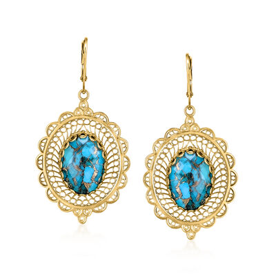 Turquoise Doublet Drop Earrings in 18kt Gold Over Sterling