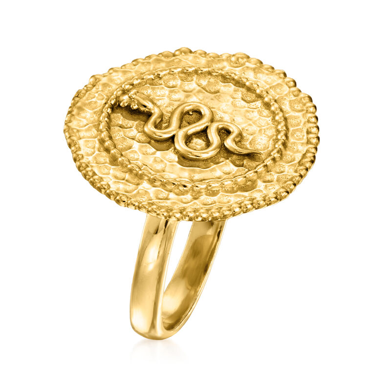 18kt Gold Over Sterling Textured and Polished Snake Medallion Ring image number 2