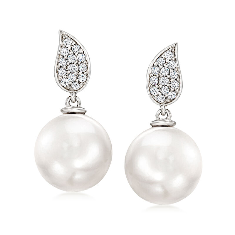10-11mm Cultured South Sea Pearl and .22 ct. t.w. Diamond Drop Earrings in 18kt White Gold image number 0