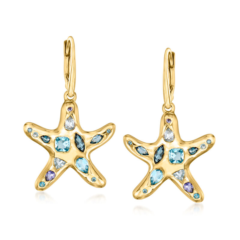 2.37 ct. t.w. Multi-Gemstone Starfish Drop Earrings in 18kt Gold Over Sterling image number 0