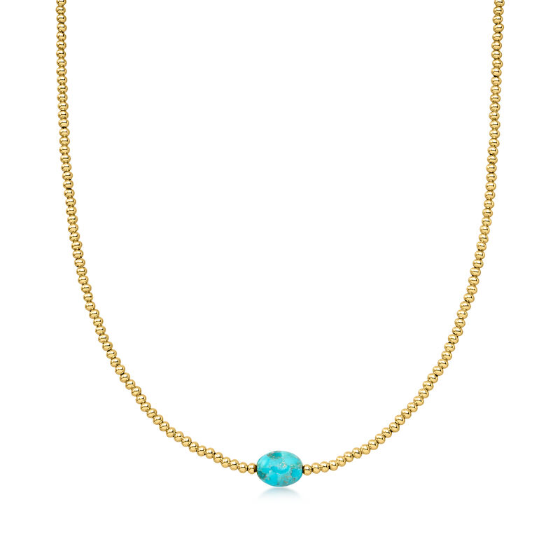 14kt Yellow Gold-Plated Bead Necklace with Simulated Turquoise image number 0