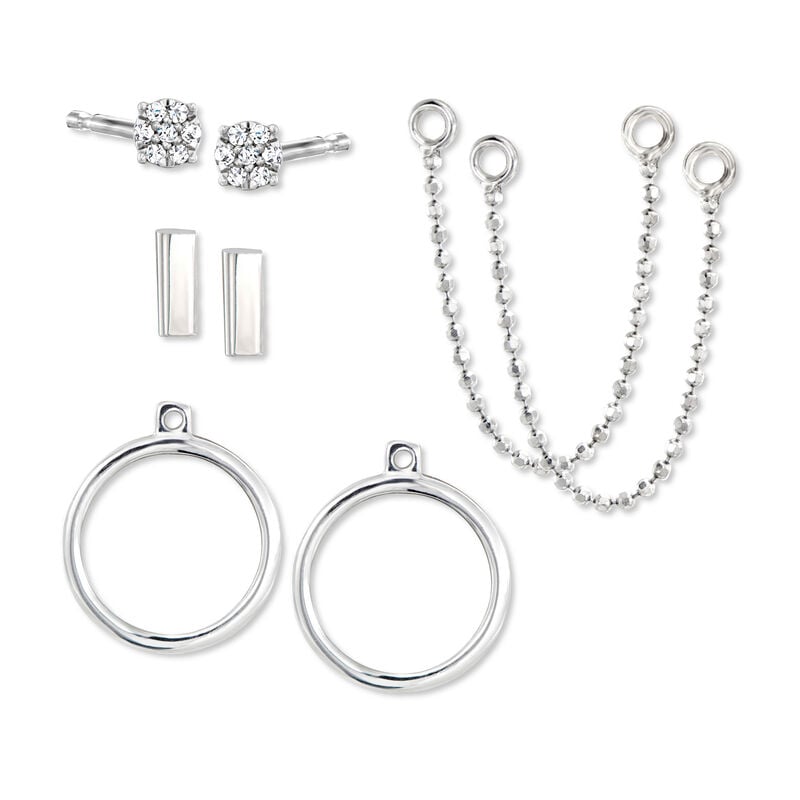 "The Glam" 8-pc. Earring Set with .10 ct. t.w. Diamonds in Sterling Silver image number 0