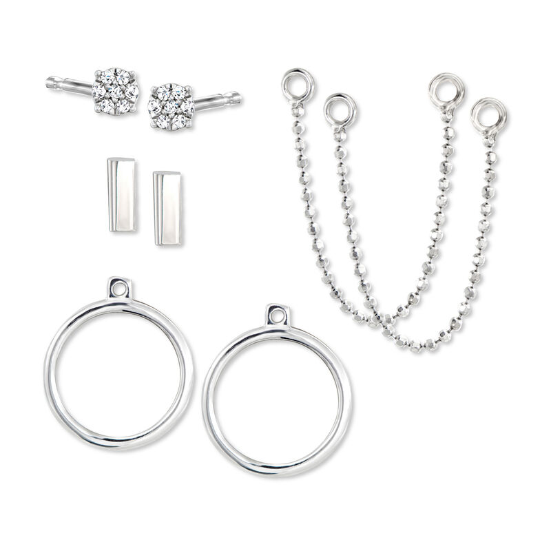 "The Glam" 8-pc. Earring Set with .10 ct. t.w. Diamonds in Sterling Silver image number 2