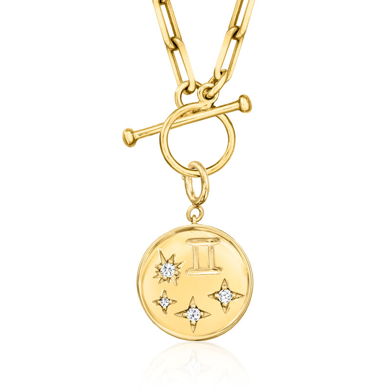 Gemini - .10 ct. t.w. Diamond Zodiac Charm in 18kt Gold Over Sterling image number 0