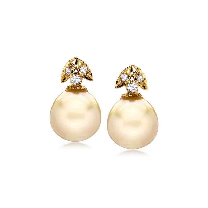 C. 1980 Vintage 11mm Golden Cultured Pearl Earrings with .16 ct. t.w. Diamonds in 14kt Yellow Gold image number 0