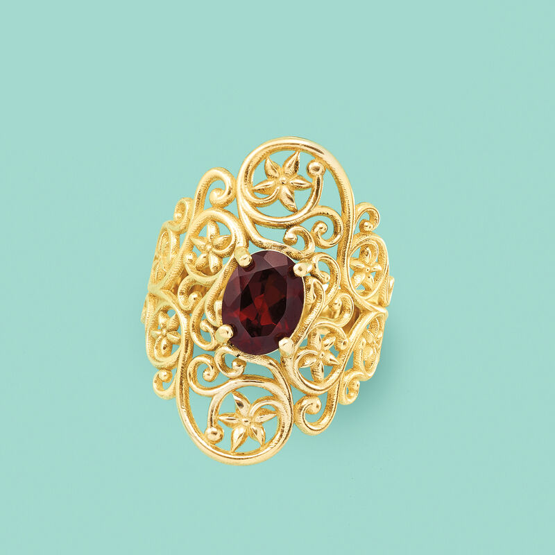 1.40 Carat Garnet Floral Vine Ring in 14kt Yellow Gold image number 4
