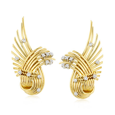 C. 1960 Vintage .50 ct. t.w. Diamond Swirl Earrings in 18kt Yellow Gold