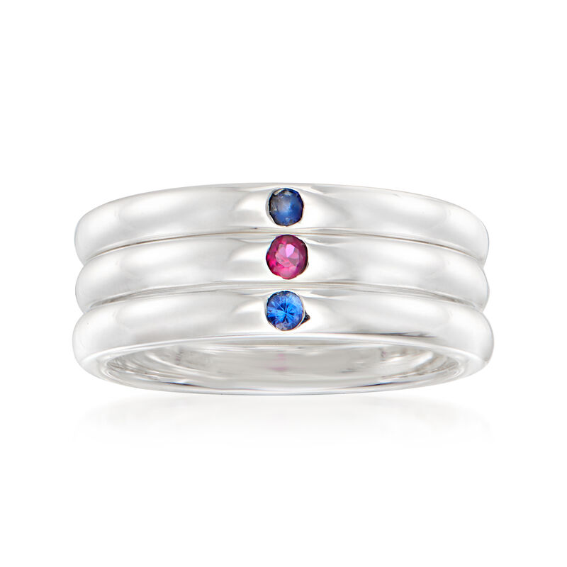 C. 1990 Vintage Tiffany Jewelry .15 ct. t.w. Multi-Gem Jewelry Set: Three Rings in Sterling Silver image number 0
