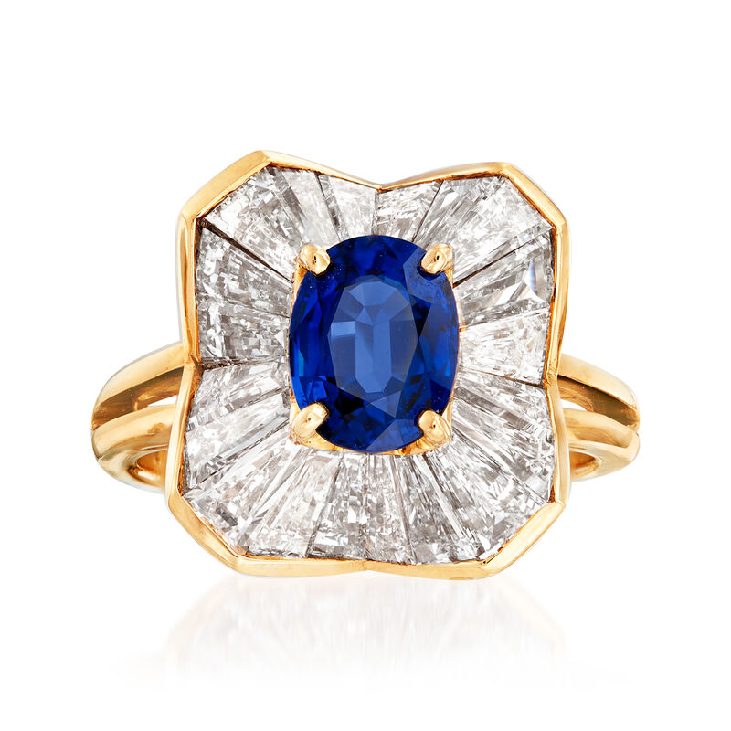 C. 1980 Vintage Oscar Heyman 2.50 ct. t.w.  Diamond and 1.45 Carat Sapphire Cocktail Ring in 18kt Yellow Gold. Size 5.5 image number 0