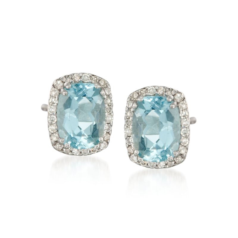 1.40 ct. t.w. Aquamarine and .14 ct. t.w. Diamond Stud Earrings in 14kt White Gold image number 0