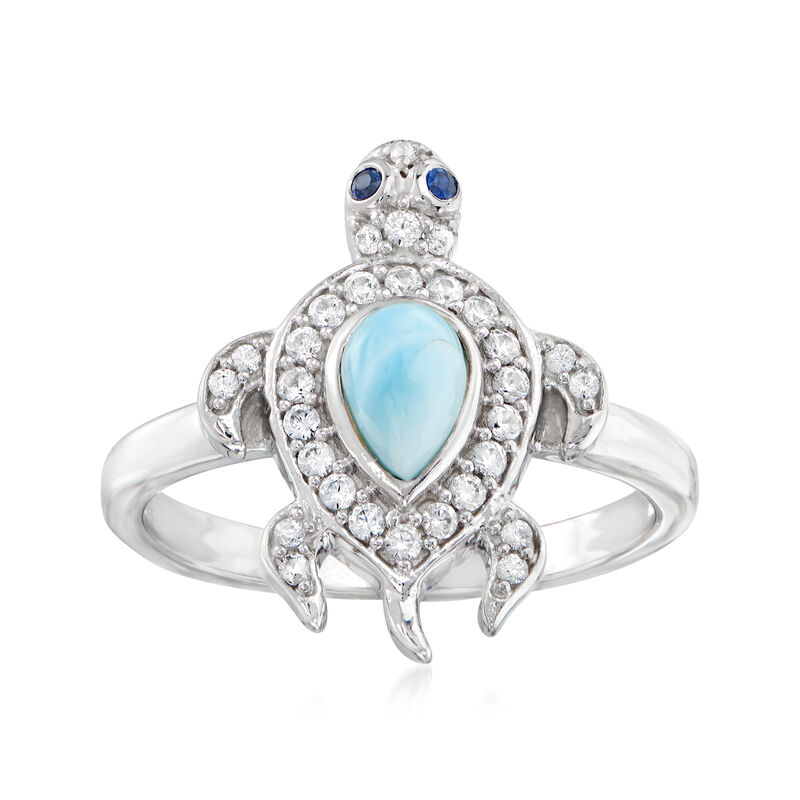 Larimar and .28 ct. t.w. White Zircon Turtle Ring with Sapphire Accents in Sterling Silver image number 0