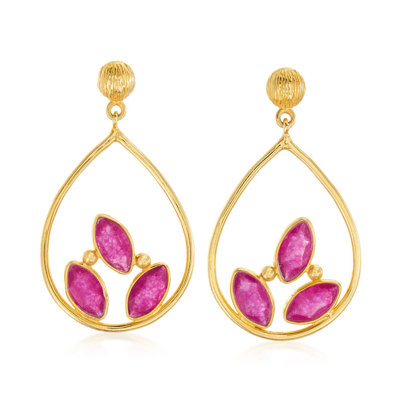 3.00 ct. t.w. Pink Quartz Open Teardrop Earrings in 18kt Gold Over Sterling image number 0