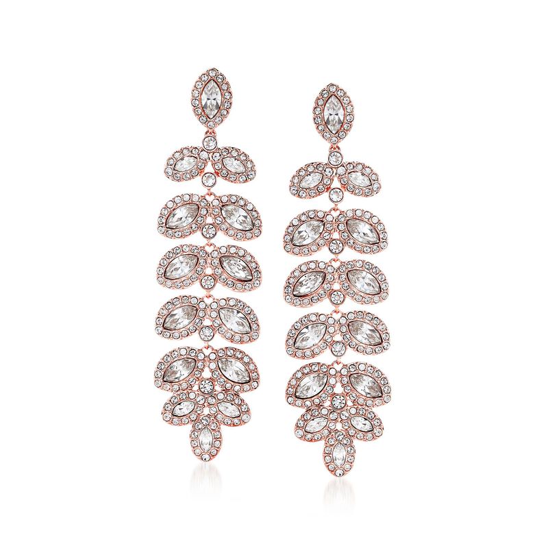 Swarovski Crystal &quot;Baron&quot; Crystal Leaf Drop Earrings in Rose Gold Plate image number 0