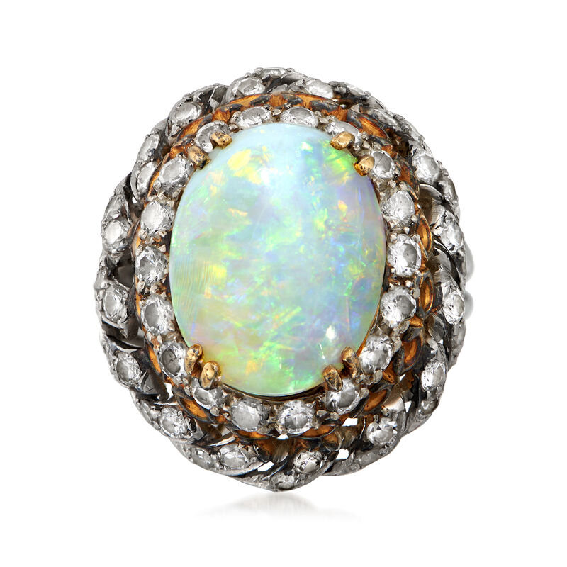 C. 1950 Vintage Opal and 2.00 ct. t.w. Diamond Ring in Platinum and 10kt Yellow Gold. Size 5 image number 0