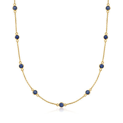 3.10 ct. t.w. Sapphire Station Necklace in 18kt Gold Over Sterling
